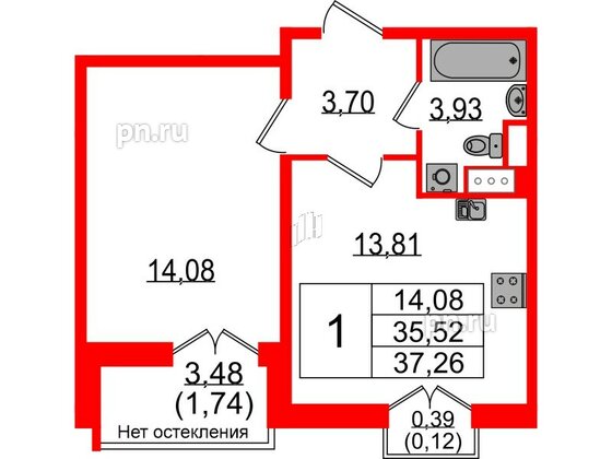 Квартира в ЖК Sertolovo Park, 1 комнатная, 37.26 м², 2 этаж