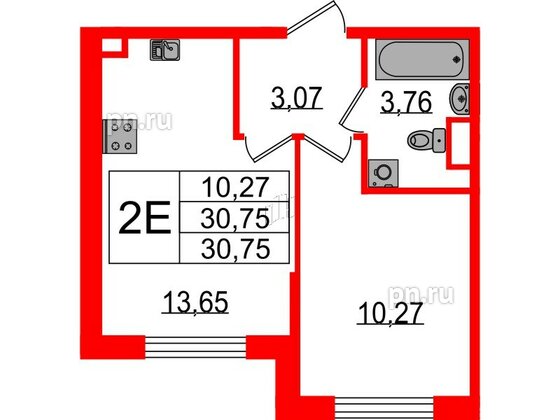 Квартира в ЖК Sertolovo Park, 1 комнатная, 30.75 м², 1 этаж