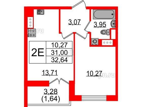 Квартира в ЖК Sertolovo Park, 1 комнатная, 32.64 м², 2 этаж