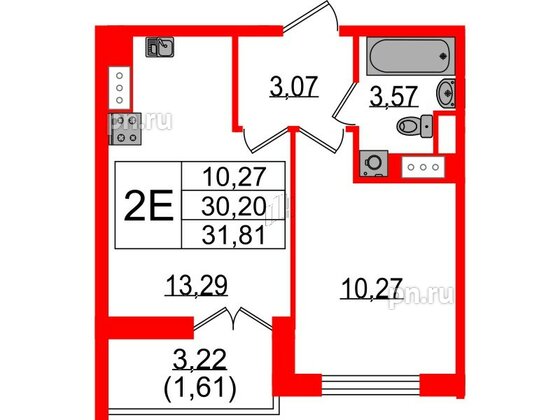 Квартира в ЖК Sertolovo Park, 1 комнатная, 31.81 м², 8 этаж