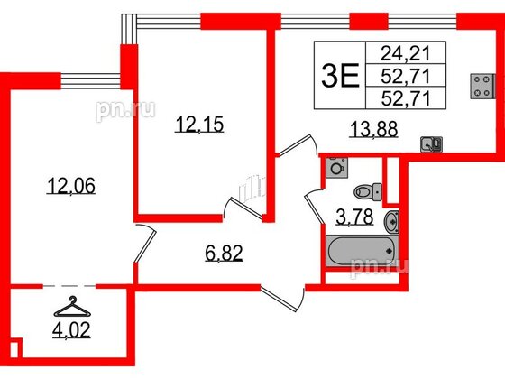 Квартира в ЖК Sertolovo Park, 2 комнатная, 52.71 м², 2 этаж