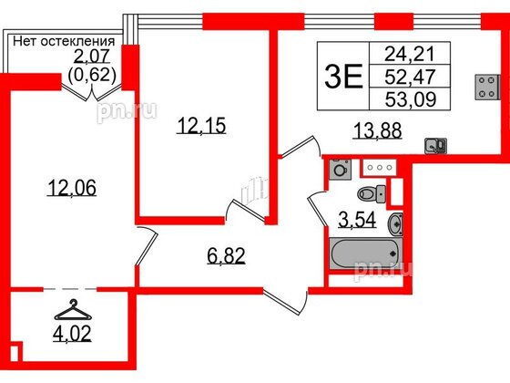 Квартира в ЖК Sertolovo Park, 2 комнатная, 53.09 м², 3 этаж