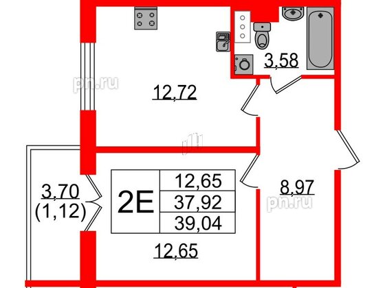 Квартира в ЖК Sertolovo Park, 1 комнатная, 39.04 м², 4 этаж