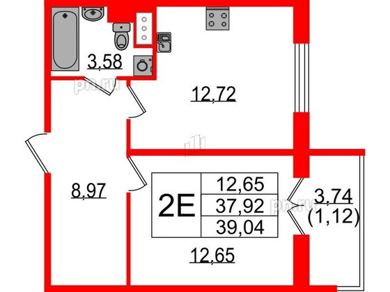 Квартира в ЖК Sertolovo Park, 1 комнатная, 39.04 м², 4 этаж