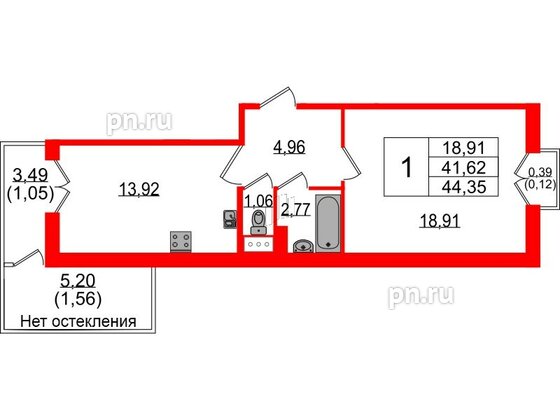 Квартира в ЖК Sertolovo Park, 1 комнатная, 44.35 м², 7 этаж