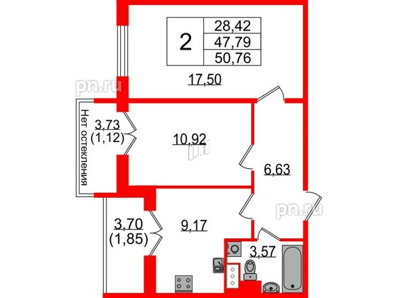 Квартира в ЖК Sertolovo Park, 2 комнатная, 50.76 м², 4 этаж