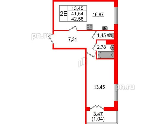 Квартира в ЖК Sertolovo Park, 1 комнатная, 42.58 м², 2 этаж