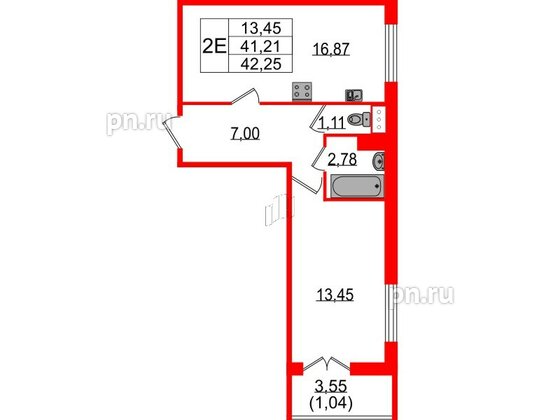 Квартира в ЖК Sertolovo Park, 1 комнатная, 42.25 м², 4 этаж