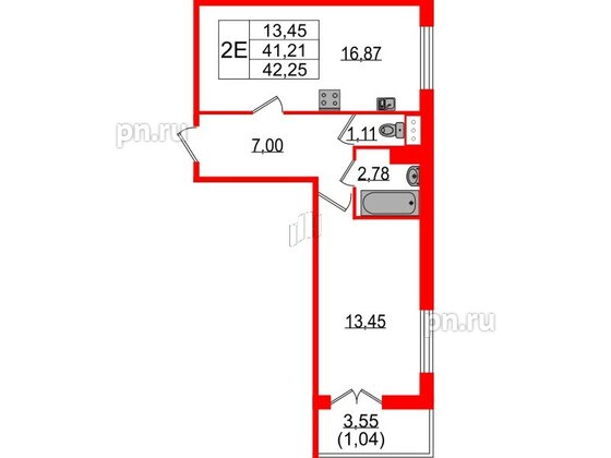 Квартира в ЖК Sertolovo Park, 1 комнатная, 42.25 м², 8 этаж