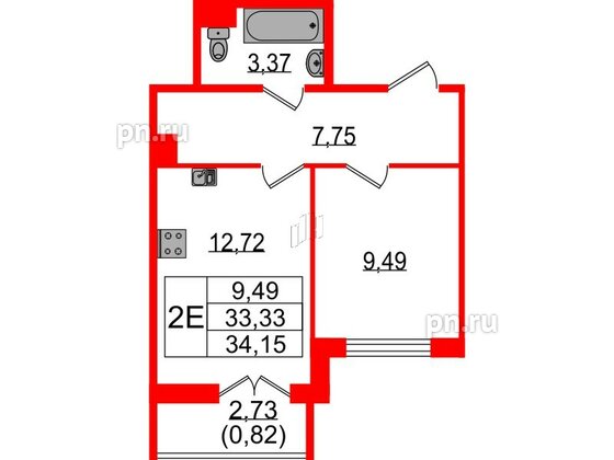 Квартира в ЖК Sertolovo Park, 1 комнатная, 34.15 м², 2 этаж