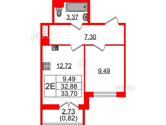 Квартира в ЖК Sertolovo Park, 1 комнатная, 33.7 м², 4 этаж