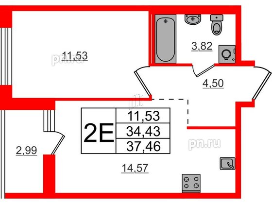 Квартира в ЖК ЦДС Parkolovo, 1 комнатная, 37.46 м², 4 этаж