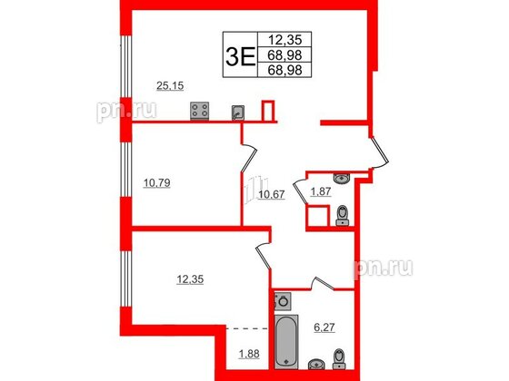 Квартира в ЖК ЦДС Parkolovo, 2 комнатная, 68.98 м², 1 этаж