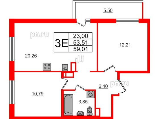 Квартира в ЖК ЦДС Parkolovo, 2 комнатная, 59.01 м², 2 этаж