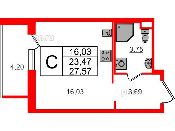 Квартира в ЖК ЦДС Parkolovo, студия, 27.57 м², 4 этаж