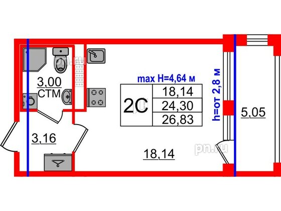 Квартира в ЖК «Дворцовый фасад», студия, 24.3 м², 4 этаж