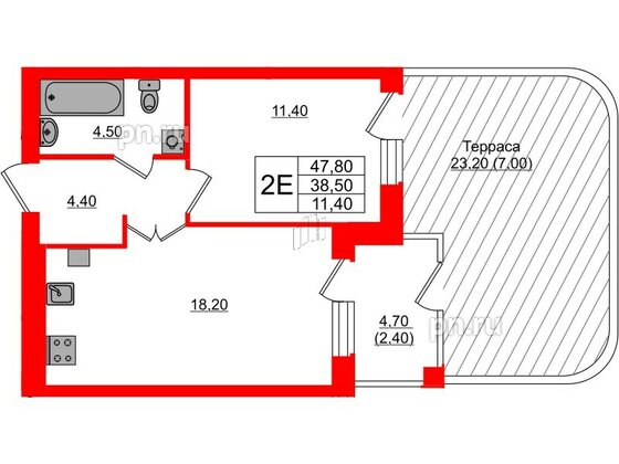 Квартира в ЖК «Сиреневый бульвар», 1 комнатная, 48.7 м², 1 этаж