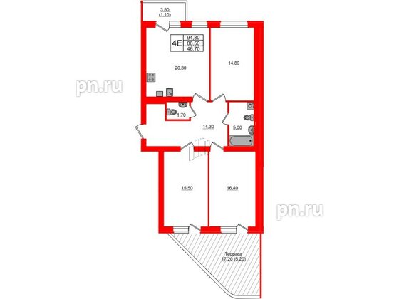 Квартира в ЖК «Сиреневый бульвар», 3 комнатная, 95.8 м², 1 этаж