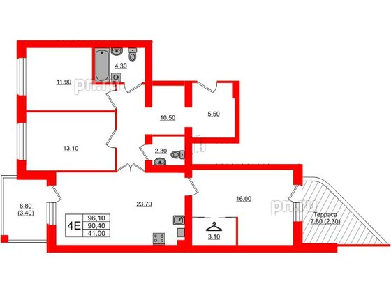 Квартира в ЖК «Сиреневый бульвар», 3 комнатная, 97.5 м², 1 этаж