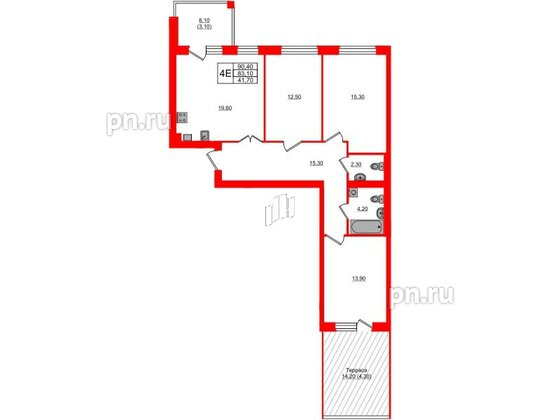 Квартира в ЖК «Сиреневый бульвар», 3 комнатная, 91.6 м², 1 этаж