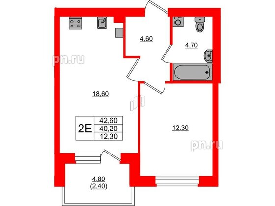 Квартира в ЖК «Сиреневый бульвар», 1 комнатная, 43 м², 4 этаж