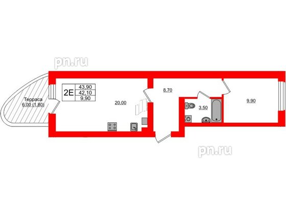 Квартира в ЖК «Сиреневый бульвар», 1 комнатная, 44.5 м², 1 этаж