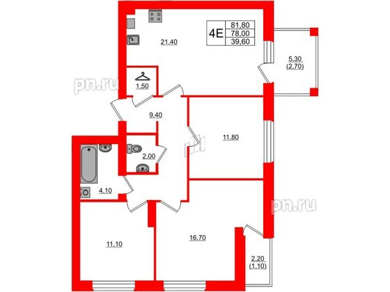 Квартира в ЖК «Сиреневый бульвар», 3 комнатная, 82.7 м², 4 этаж