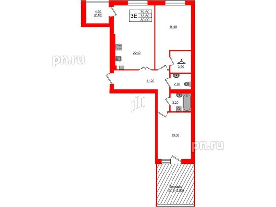 Квартира в ЖК «Сиреневый бульвар», 2 комнатная, 79.8 м², 2 этаж