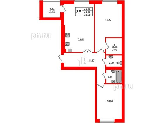 Квартира в ЖК «Сиреневый бульвар», 2 комнатная, 76.8 м², 4 этаж