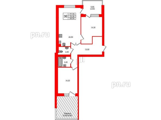 Квартира в ЖК «Сиреневый бульвар», 2 комнатная, 77.7 м², 2 этаж