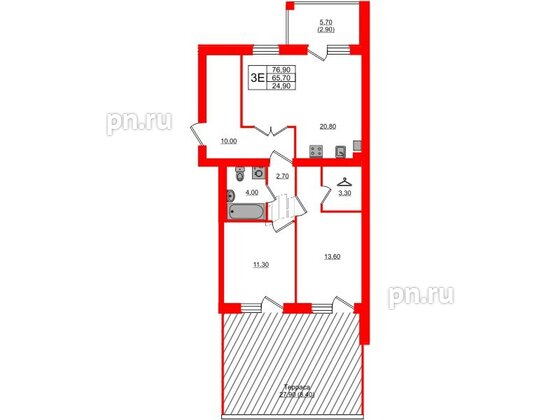 Квартира в ЖК «Сиреневый бульвар», 2 комнатная, 76.9 м², 2 этаж