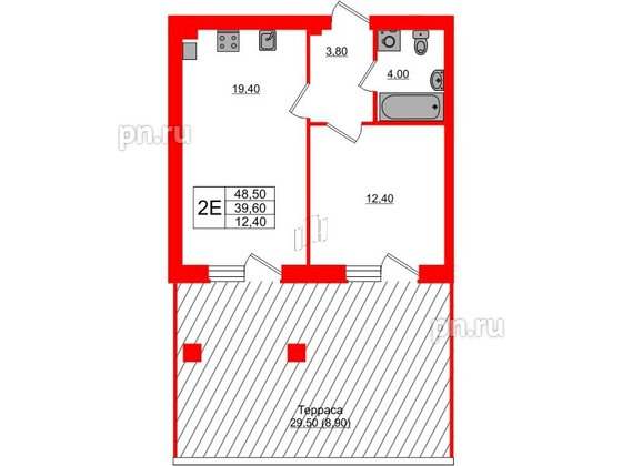 Квартира в ЖК «Сиреневый бульвар», 1 комнатная, 48.5 м², 2 этаж