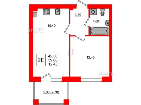 Квартира в ЖК «Сиреневый бульвар», 1 комнатная, 42.6 м², 4 этаж