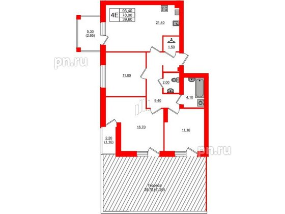 Квартира в ЖК «Сиреневый бульвар», 3 комнатная, 98.7 м², 2 этаж