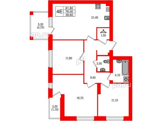 Квартира в ЖК «Сиреневый бульвар», 3 комнатная, 82.8 м², 4 этаж