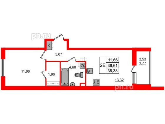 Квартира в ЖК Энфилд, 1 комнатная, 38.38 м², 4 этаж