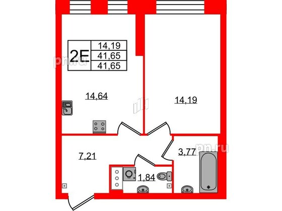 Квартира в ЖК Наука, 1 комнатная, 41.65 м², 2 этаж