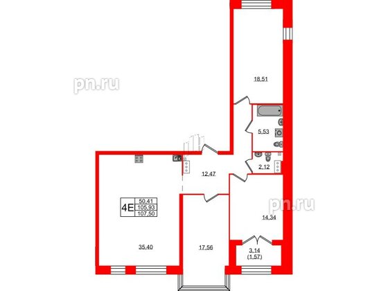 Квартира в ЖК Наука, 3 комнатная, 107.5 м², 6 этаж