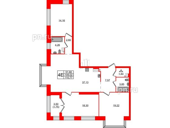 Квартира в ЖК Наука, 3 комнатная, 110.77 м², 9 этаж