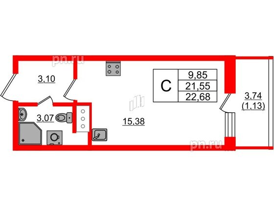 Квартира в ЖК Аквилон Янино, студия, 22.5 м², 2 этаж