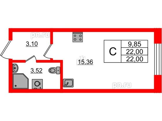 Квартира в ЖК Аквилон Янино, студия, 22.04 м², 1 этаж