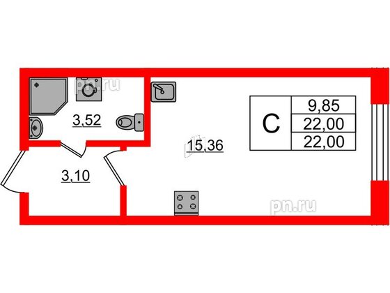 Квартира в ЖК Аквилон Янино, студия, 22.04 м², 1 этаж