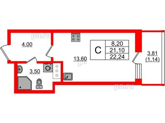 Квартира в ЖК Аквилон Янино, студия, 22.24 м², 5 этаж