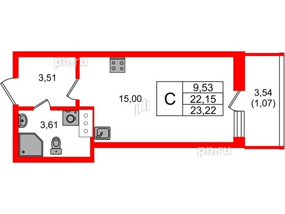 Квартира в ЖК Аквилон Янино, студия, 22.6 м², 9 этаж