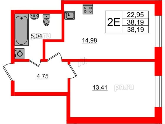 Квартира в ЖК Аквилон Янино, 1 комнатная, 38.01 м², 1 этаж