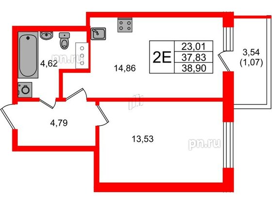 Квартира в ЖК Аквилон Янино, 1 комнатная, 38.91 м², 8 этаж