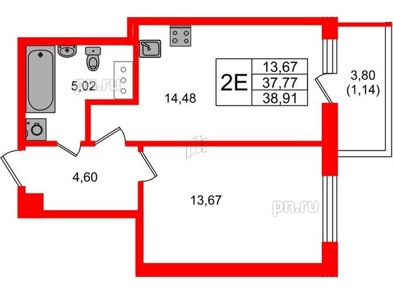 Квартира в ЖК Аквилон Янино, 1 комнатная, 38.91 м², 11 этаж