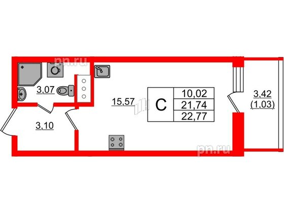 Квартира в ЖК Аквилон Янино, студия, 22.77 м², 4 этаж