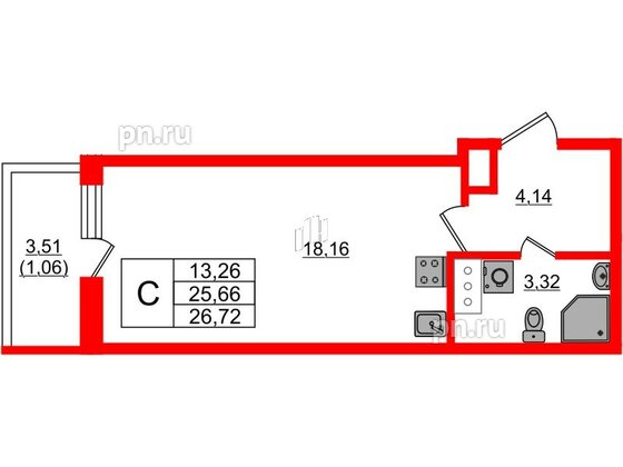 Квартира в ЖК Аквилон Янино, студия, 26.86 м², 8 этаж