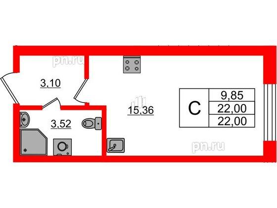 Квартира в ЖК Аквилон Янино, студия, 22.05 м², 1 этаж